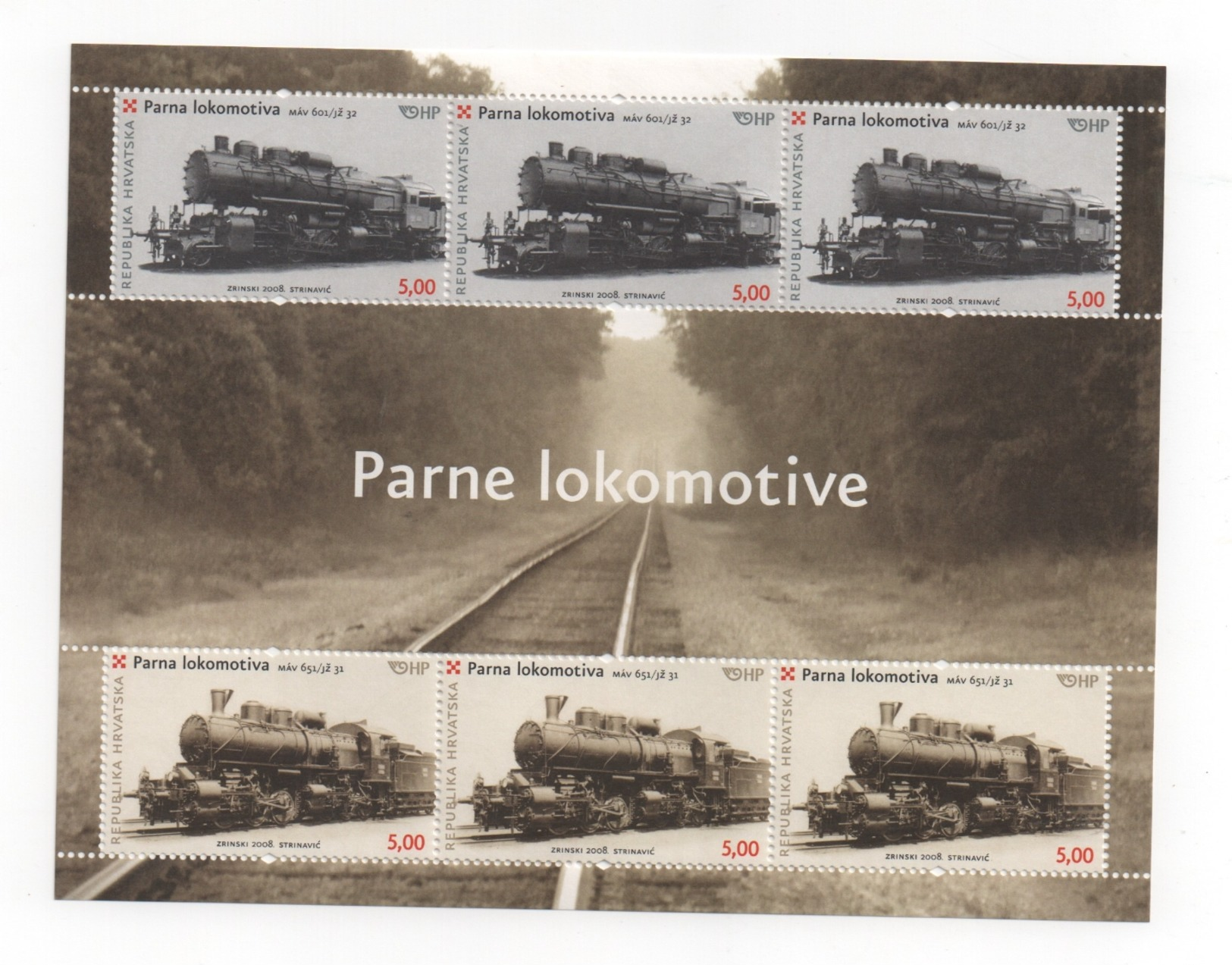 CROATIE - LOCOMOTIVES (Parne Lokomotive ). Feuille De 6 Timbres NEUFS De 2008. - Croatie