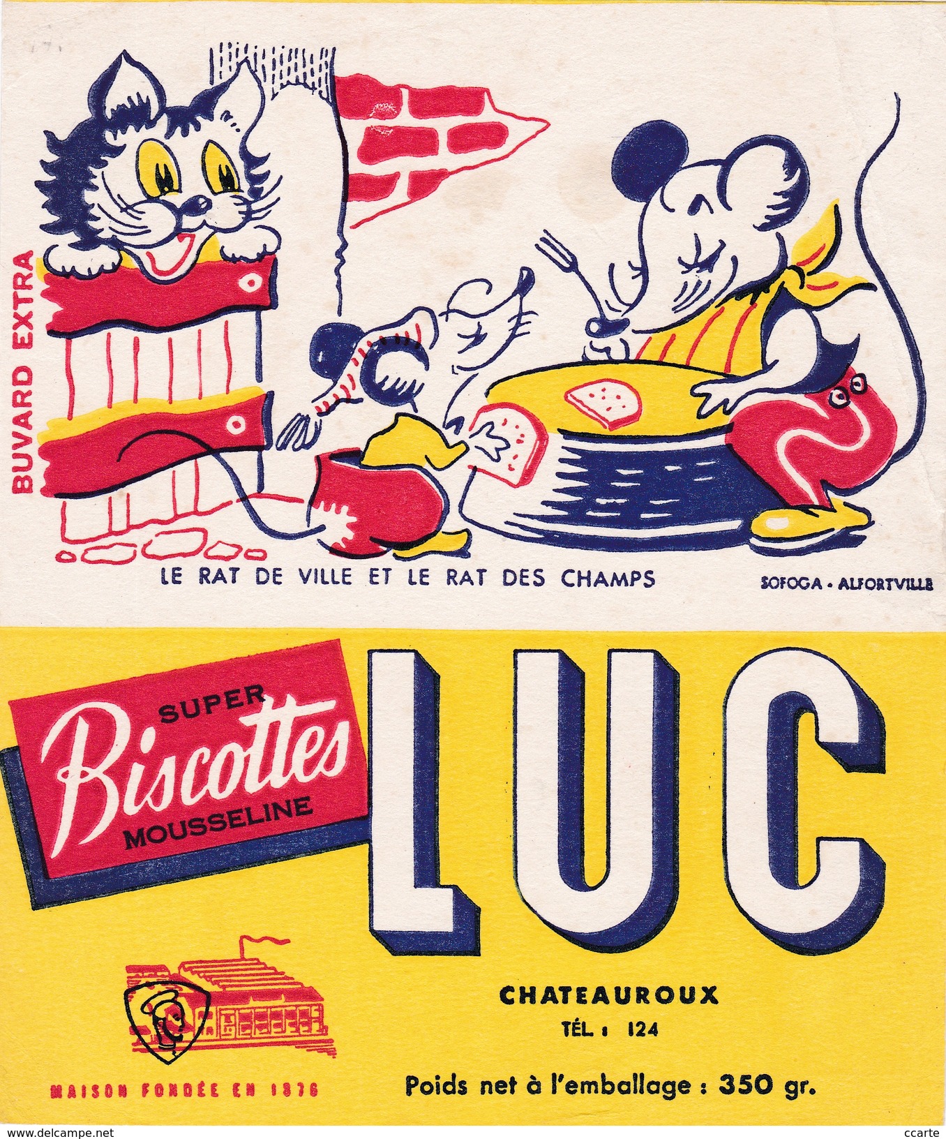 Buvard Publicitaire Biscottes "LUC" Fables De Jean De La Fontaine Le Rat De Ville Et Le Rat Des Champs - Biscottes