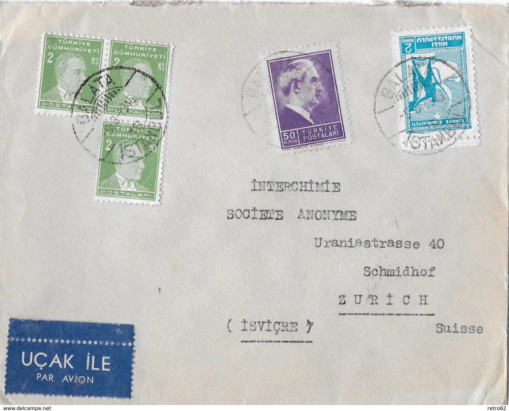 Letter Of Istanbul To Switzerland &rarr; YACHA HABIB With Par Avion, Nice Stamps 1946 - Briefe U. Dokumente