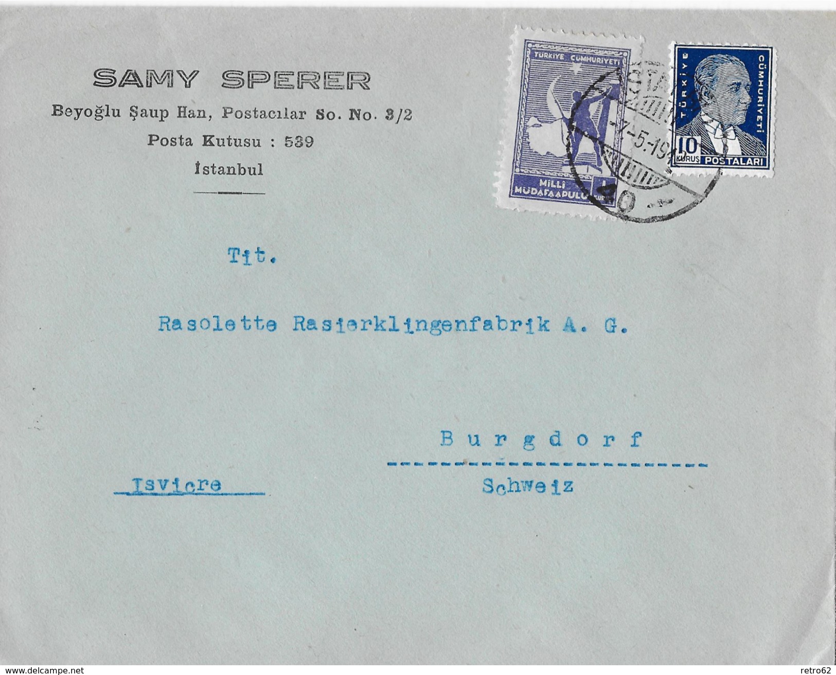 Letter Of Istanbul To Switzerland &rarr; SAMY SPERER, Nice Stamps 1942 - Briefe U. Dokumente