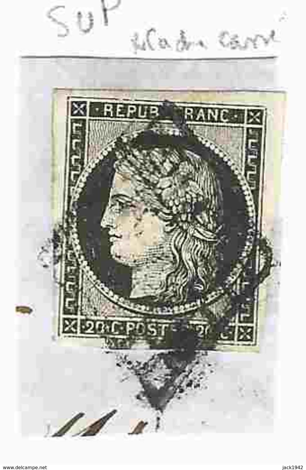 Yvert N°3 - Cérès 20c Sur Petit Fragment - Oblitération Grille - 1849-1850 Cérès