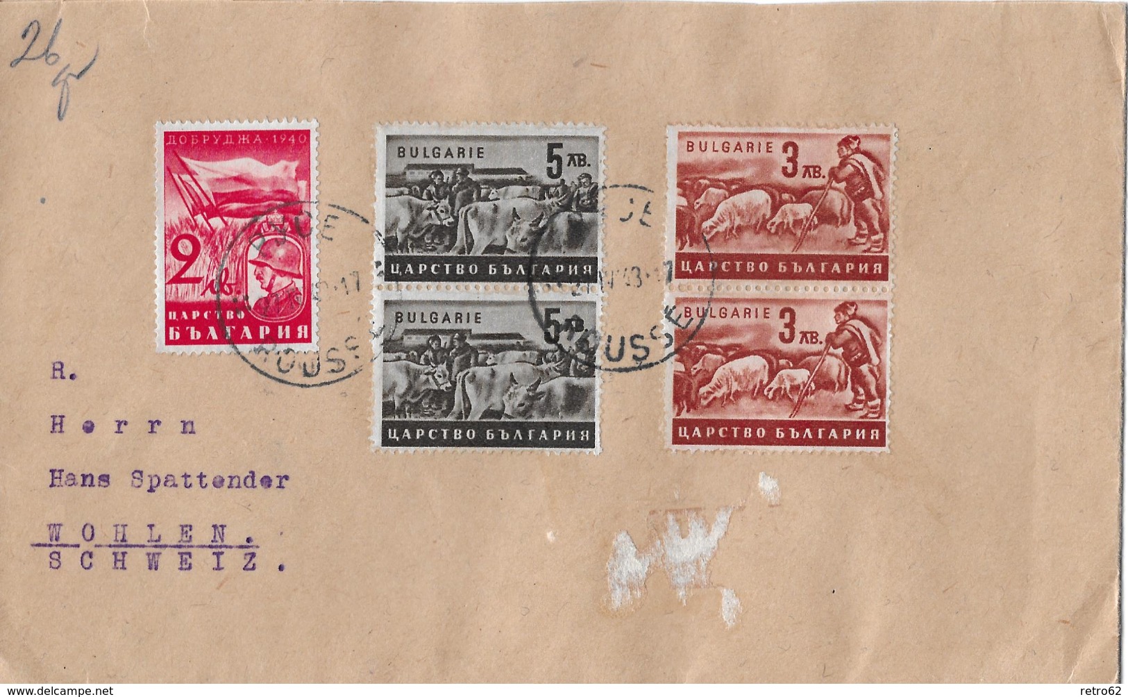 Letter Of ROUSSE To Switzerland &rarr; LUEBEN STOILOFF Nice Stamps 1943 - Lettres & Documents