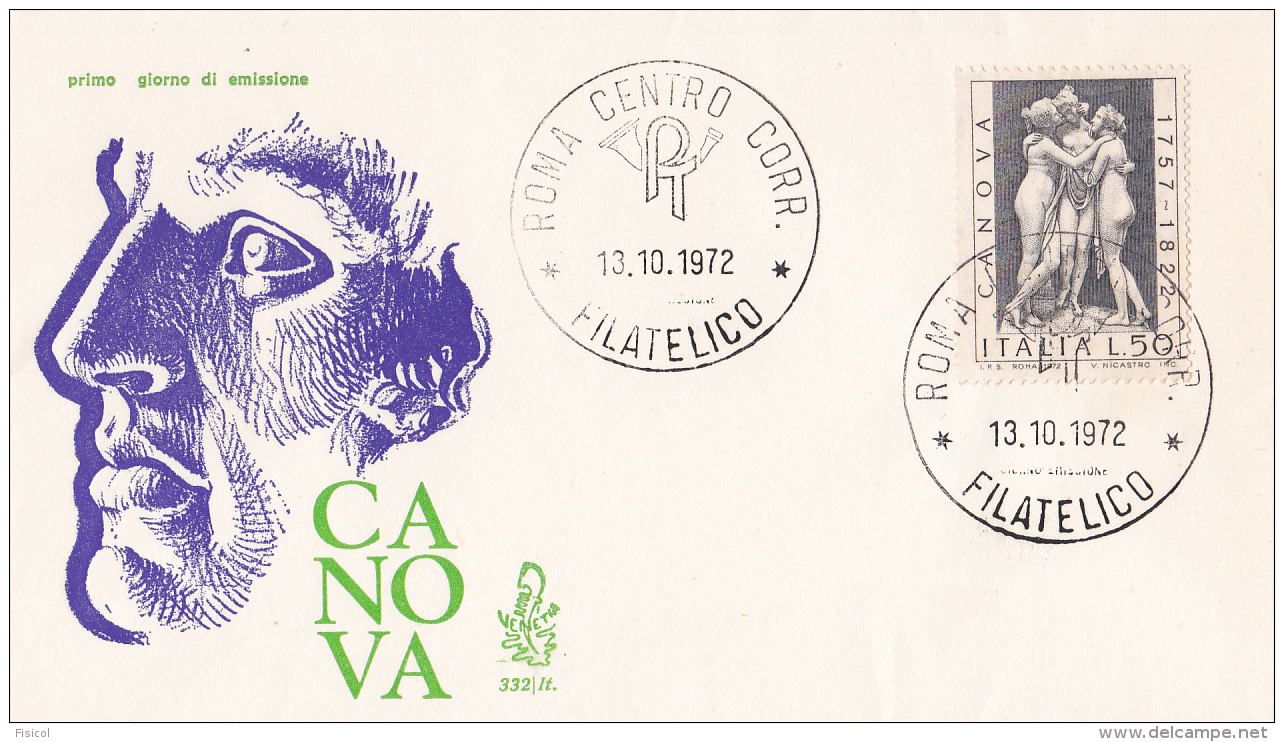 1972 ITALIA - 10 ANTONIO CANOVA - FDC VENETIA - FDC