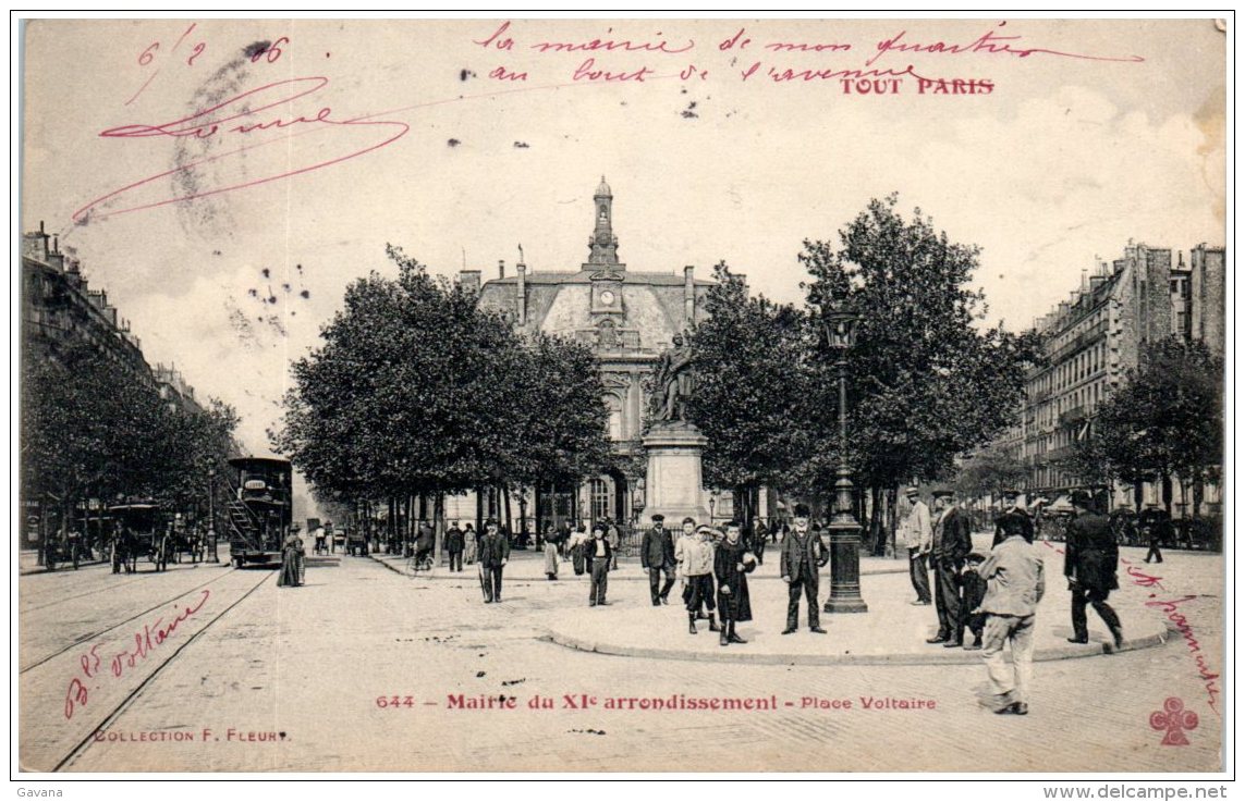 75 TOUT PARIS - Mairie Du XIè Arrondissement - Place Voltaire     (Recto/Verso) - Autres & Non Classés