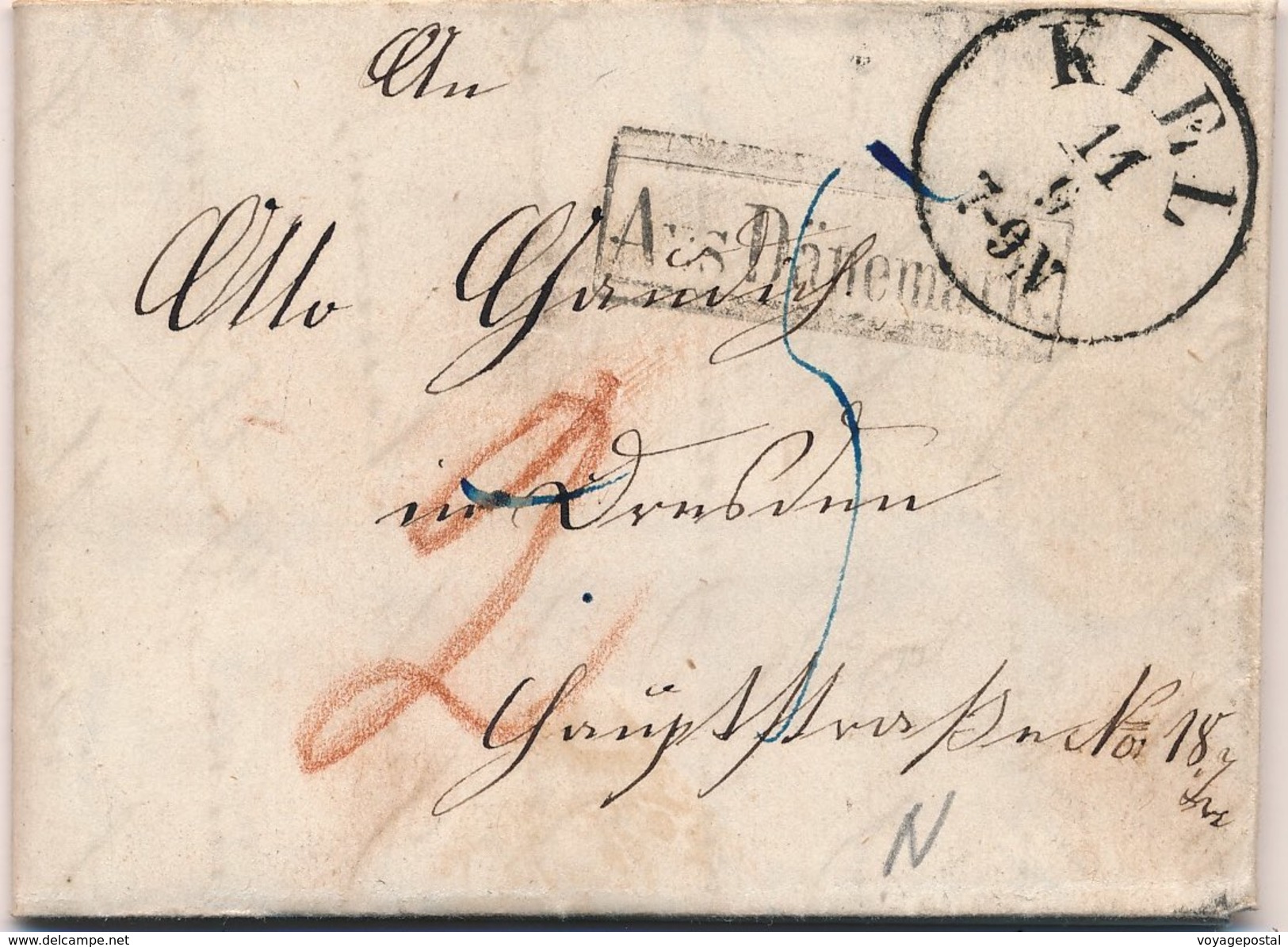 Lettre Kiel Schleswig-Holstein Aus-Dänemark 1862 - Schleswig-Holstein