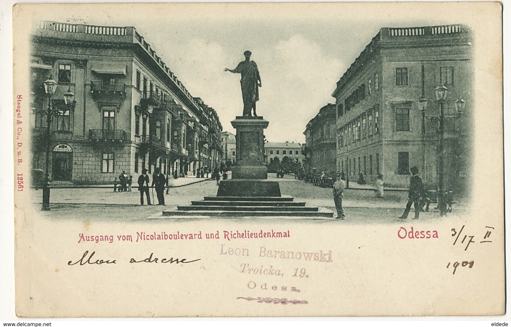 Odessa Ausgang Vom Nicolaibouklevard Und Richelieudenkmal Edit Stengel 12561 Timbrée 1901 Vers Hesdin - Ukraine