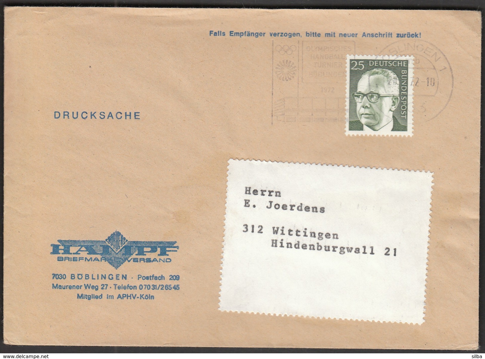 Germany Böblingen 1972 / Olympic Games Munich 1972 / Olympic Handball Tournament / Machine Stamp - Ete 1972: Munich