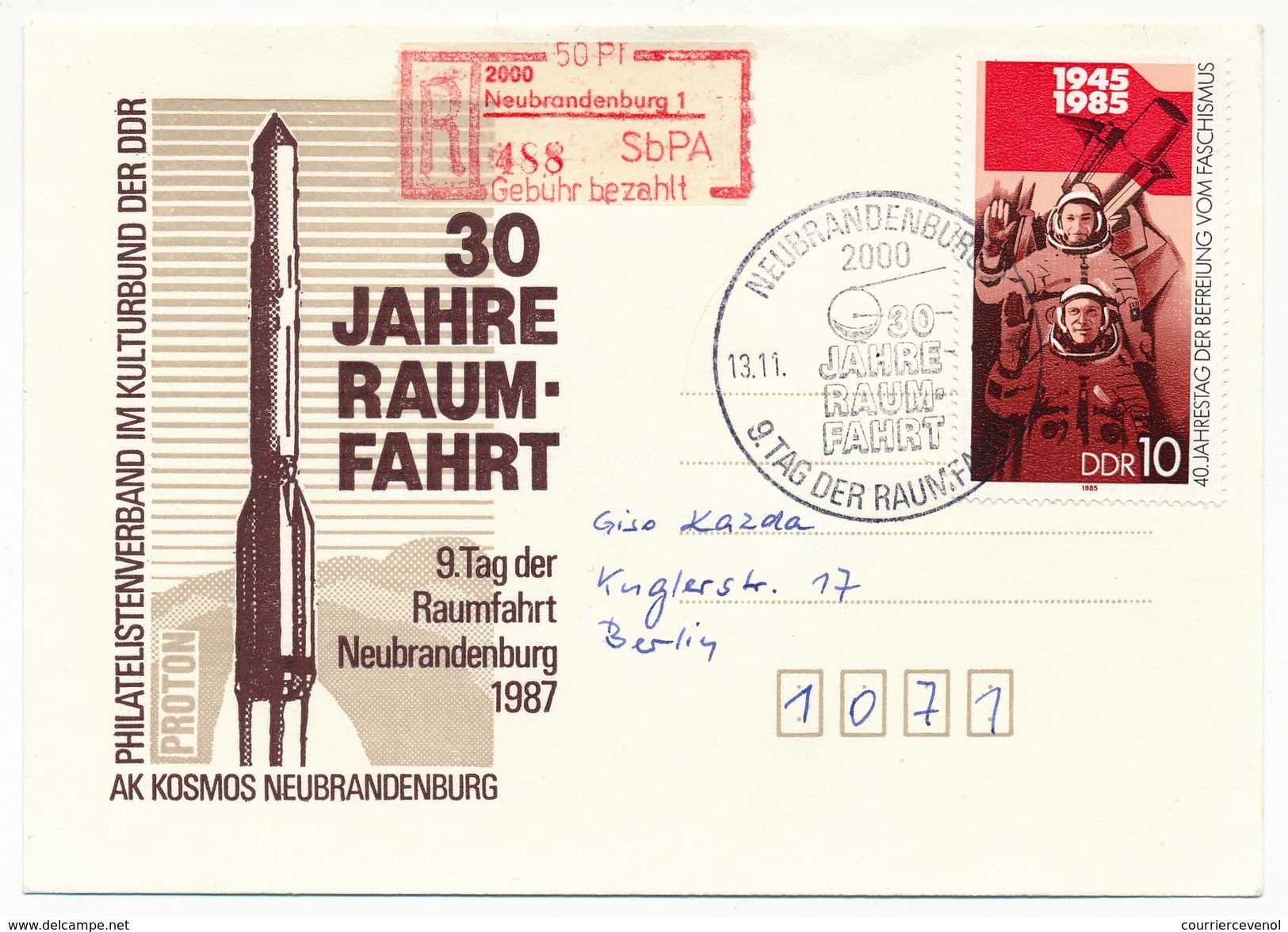Allemagne DDR - Enveloppe "30 Jahre Raumfahrt" NEUBRANDENBURG 1987 - Europe