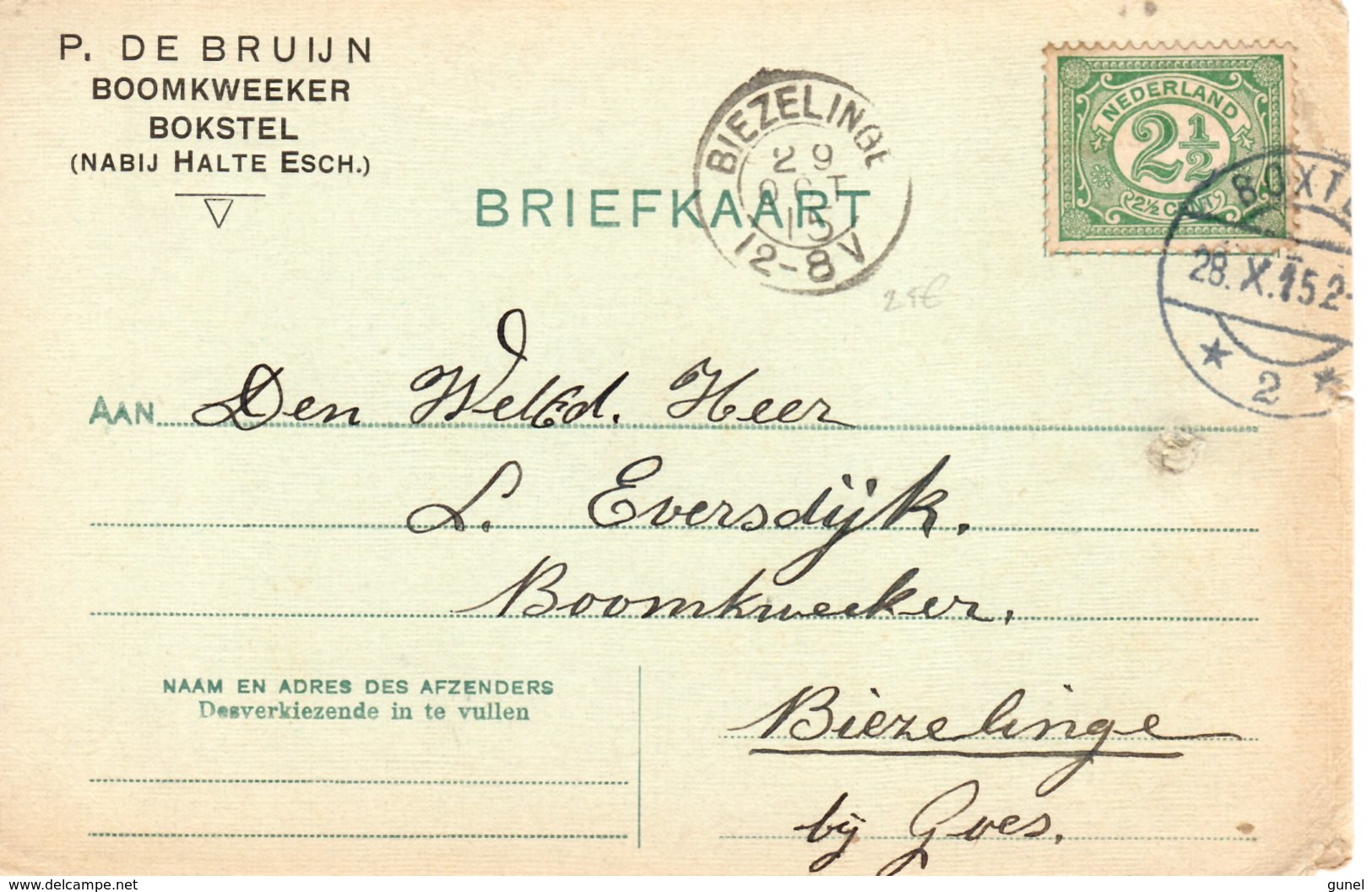 1915 Br.k Met Firmalogo Van BOXTEL Naar Biezelinge - Poststempel