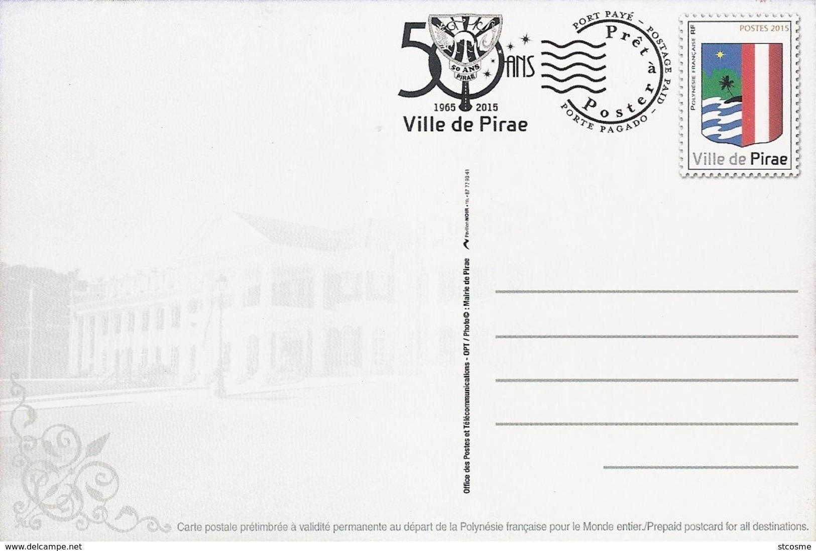 Entier / Stationery / PSC - PAP Polynésie Française CP 33 - 50 Ans De La Ville De Pirae - Interi Postali