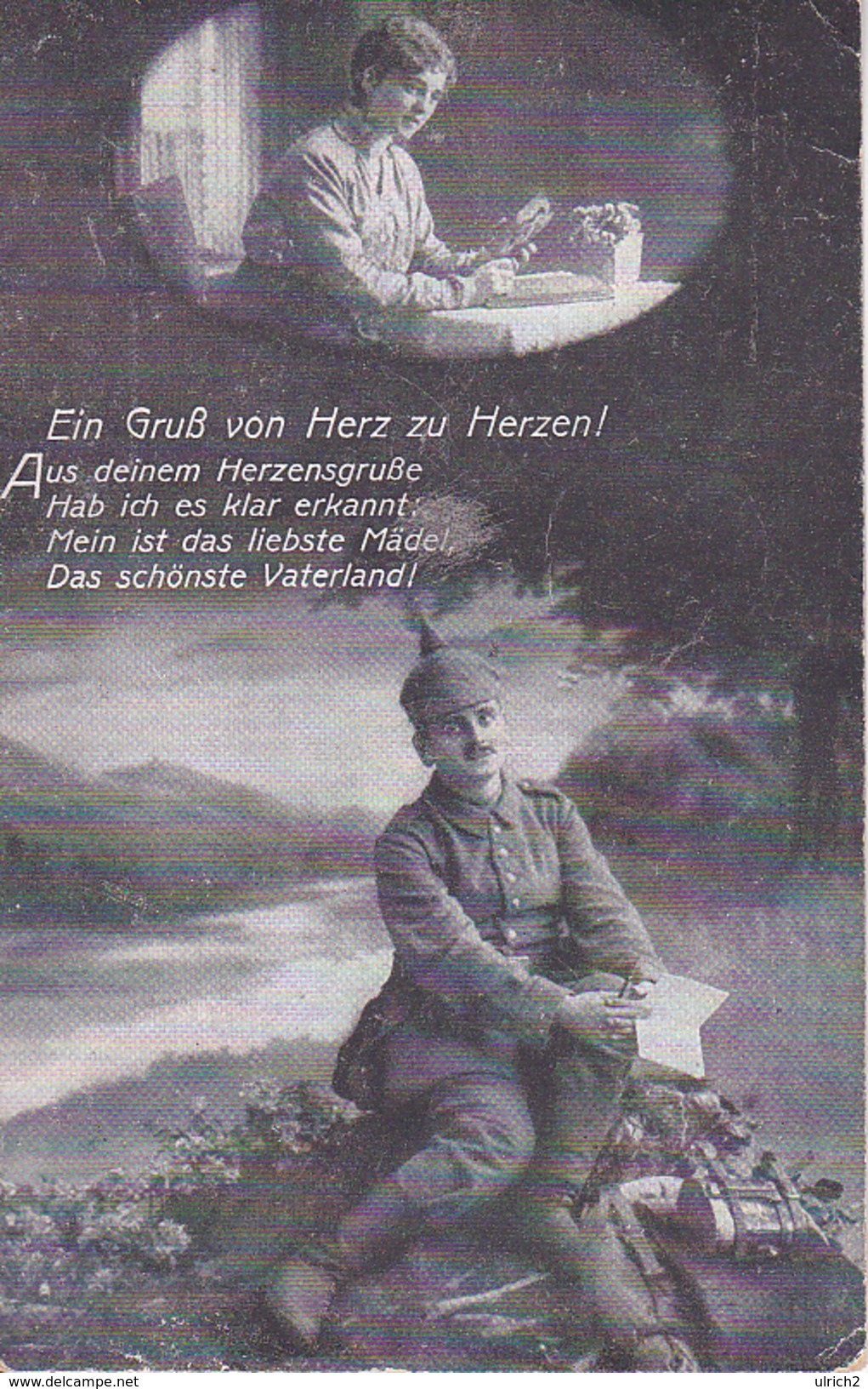 AK Deutscher Soldat Mit Frau - Ein Gruß Von Herz Zu Herzen - Patriotika - Feldpost 1917 (29134) - Weltkrieg 1914-18