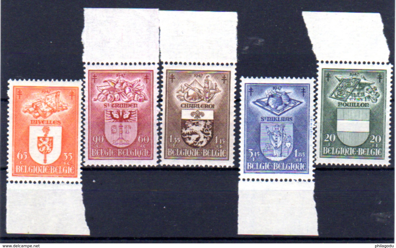 1947      Armoiries Et Industries De Villes Belges, 756 / 760**, Cote 32 &euro;, - 1948 Export