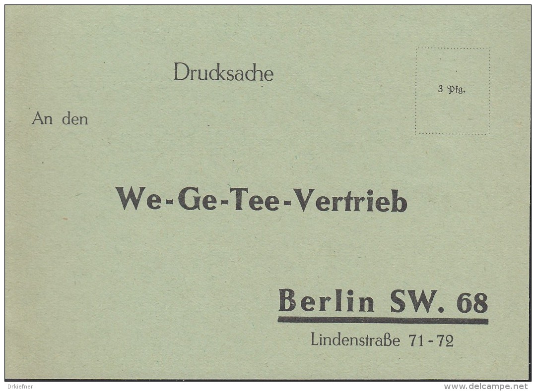 Reklamekarte Des We-Ge-Tee Vertriebs Berlin, Rückseitig Vordruck Für Die Bestellung, 1937 - Werbung