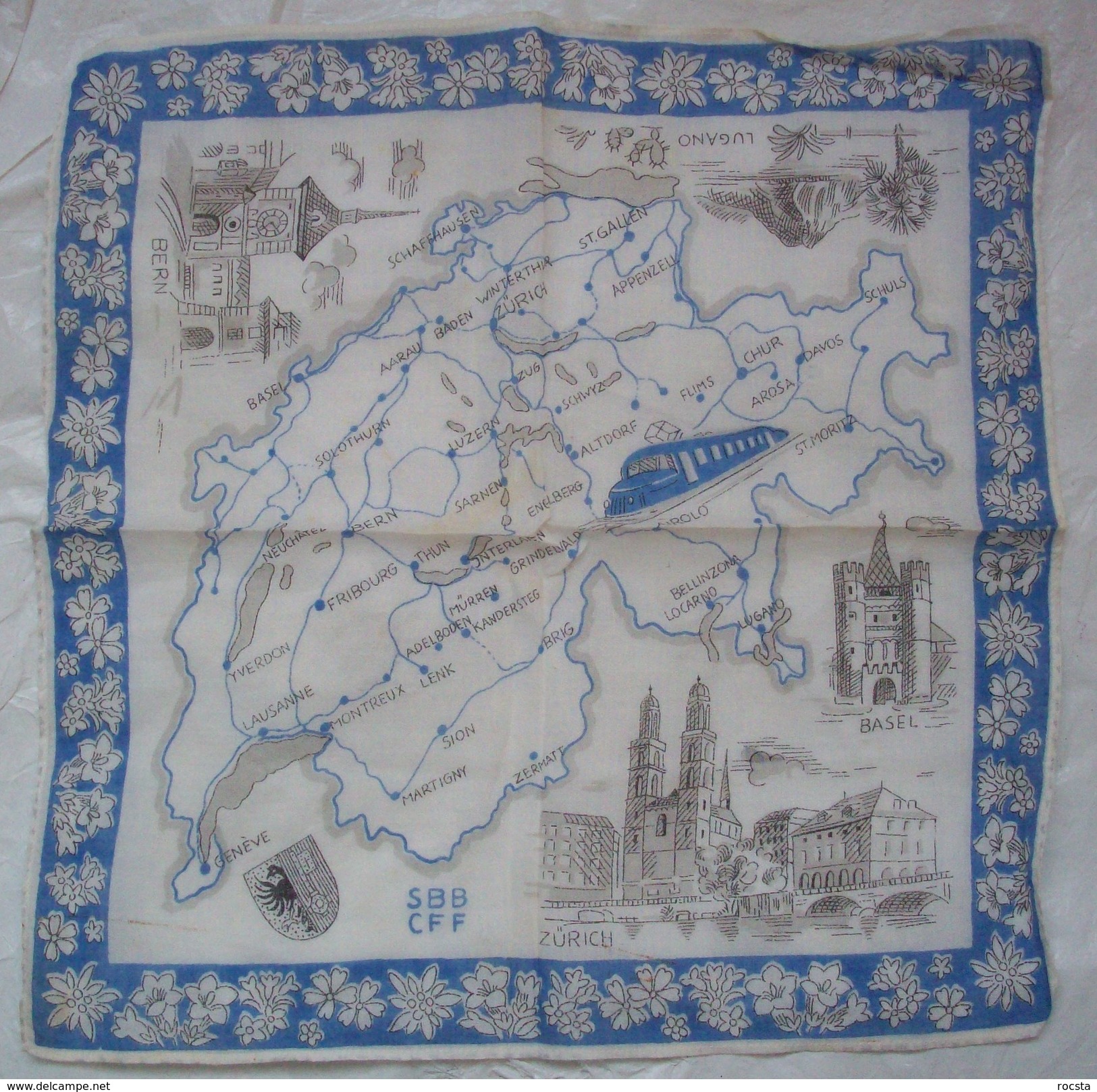 Old Vintage Souvenir Swiss Handkerchief Switzerland - Handkerchiefs
