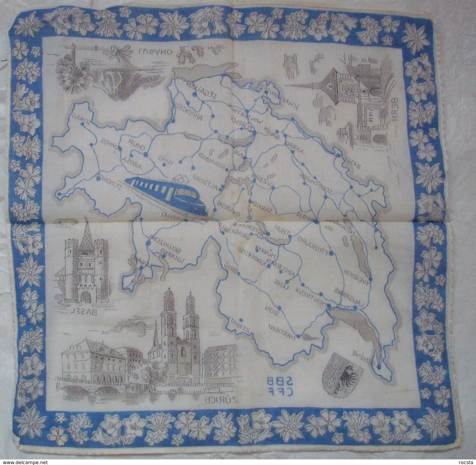 Old Vintage Souvenir Swiss Handkerchief Switzerland - Handkerchiefs