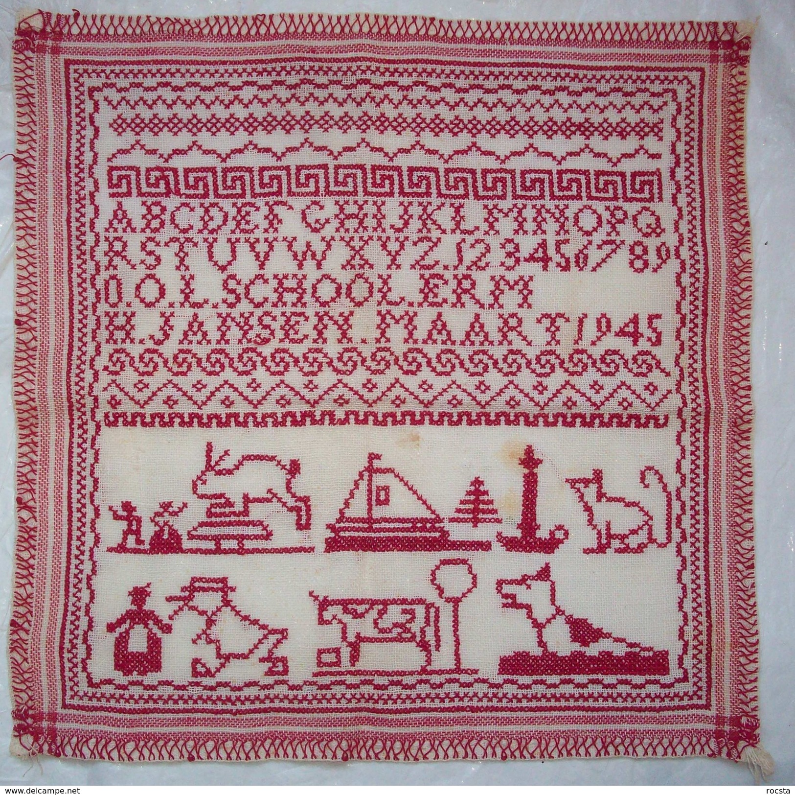 Antique Needlework Napkin O.L. School ERM H.Jansen (dated March 1945) - Altri & Non Classificati