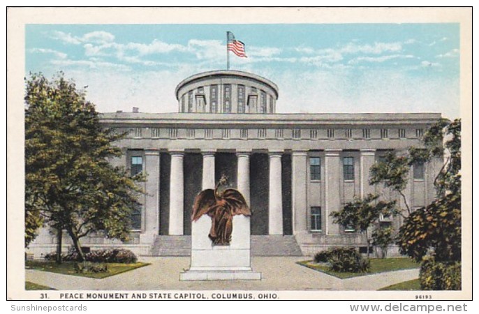 Ohio Columbus Peace Monument And State Capitol Building Curteich - Columbus