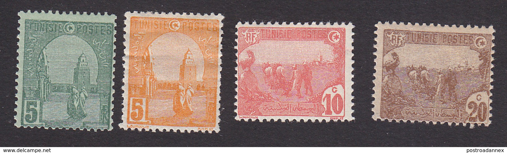 Tunisia, Scott #30-34, 38, Mint Hinged, Scenes Of Tunisia, Issued 1906 - Unused Stamps