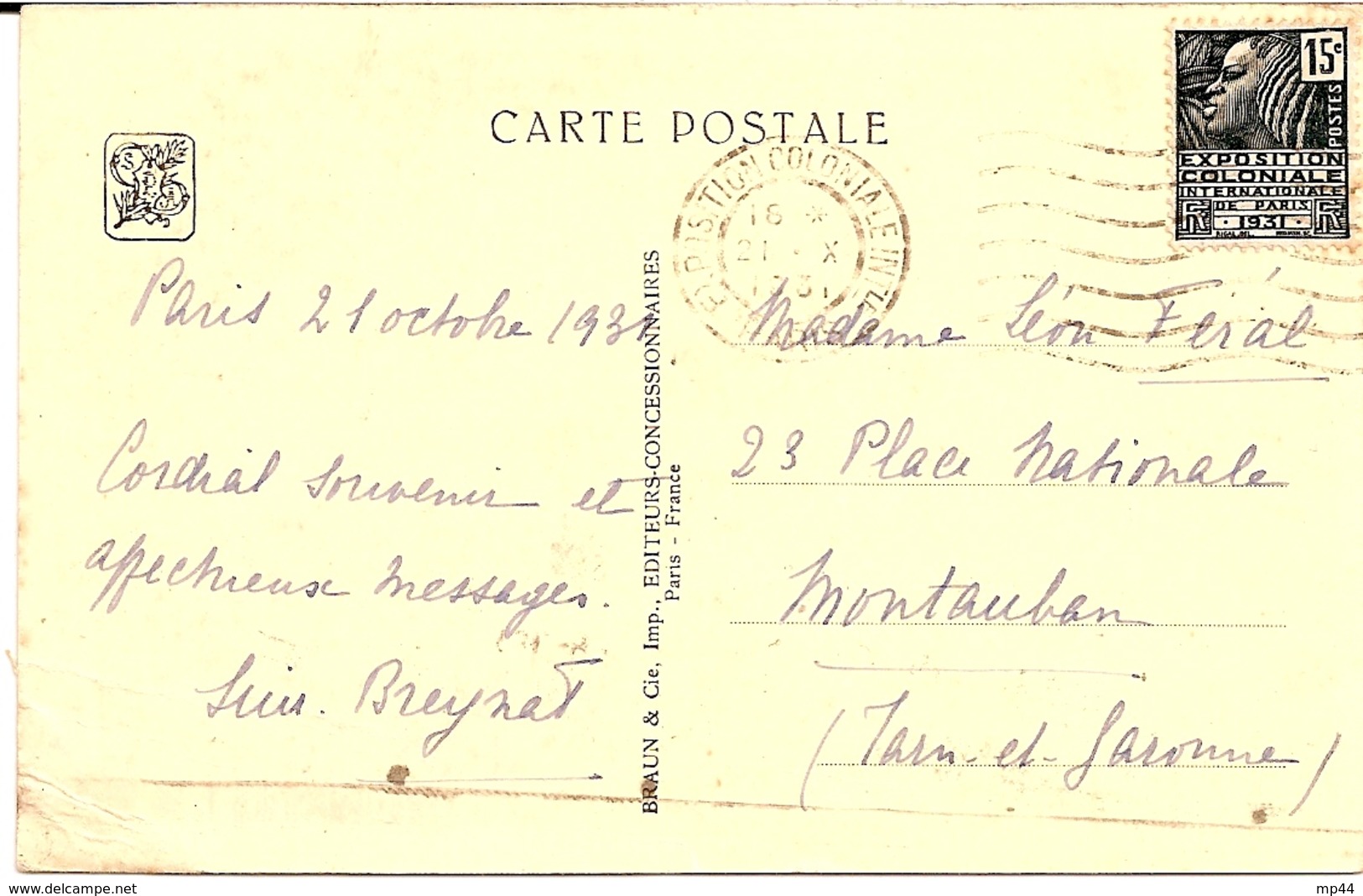 7---   PARIS EXPOSITION COLONIALE 1931  Concordance Avec Le Timbre Et La Carte - Maschinenstempel (Sonstige)