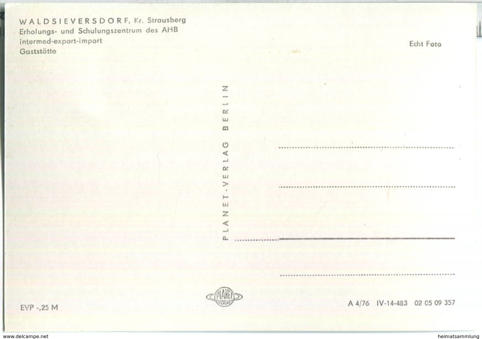 Waldsieversdorf - Erholungs- Und Schulungszentrum Des AHB Intermed - Gaststätte - Foto-Ansichtskarte - Buckow