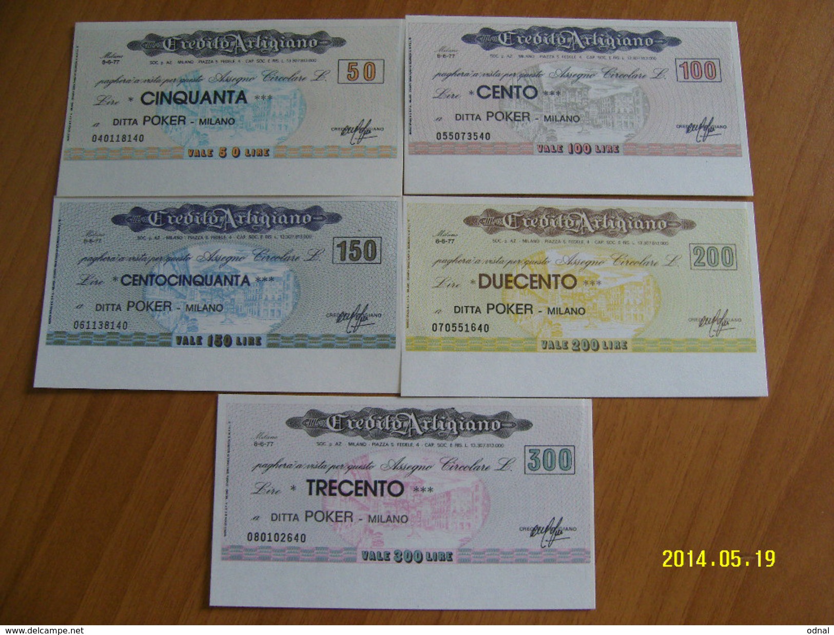 MINIASSEGNI SERIE  CREDITO ARTIGIANO ( 6 Valori ) DATATI  10-6-1977  (DITTA POKER) - [10] Cheques Y Mini-cheques