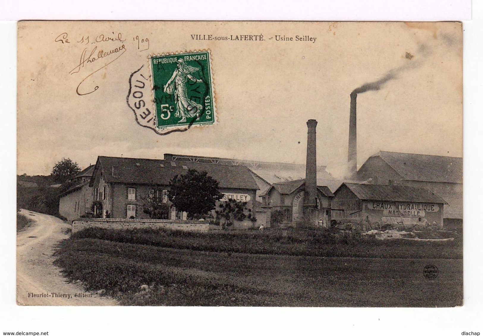 Sur CPA Ville Sous Laferté Type Semeuse 5 C. Vert Cachet Ambulant Toulouse à Troyes 1909. (1639) - Poste Ferroviaire