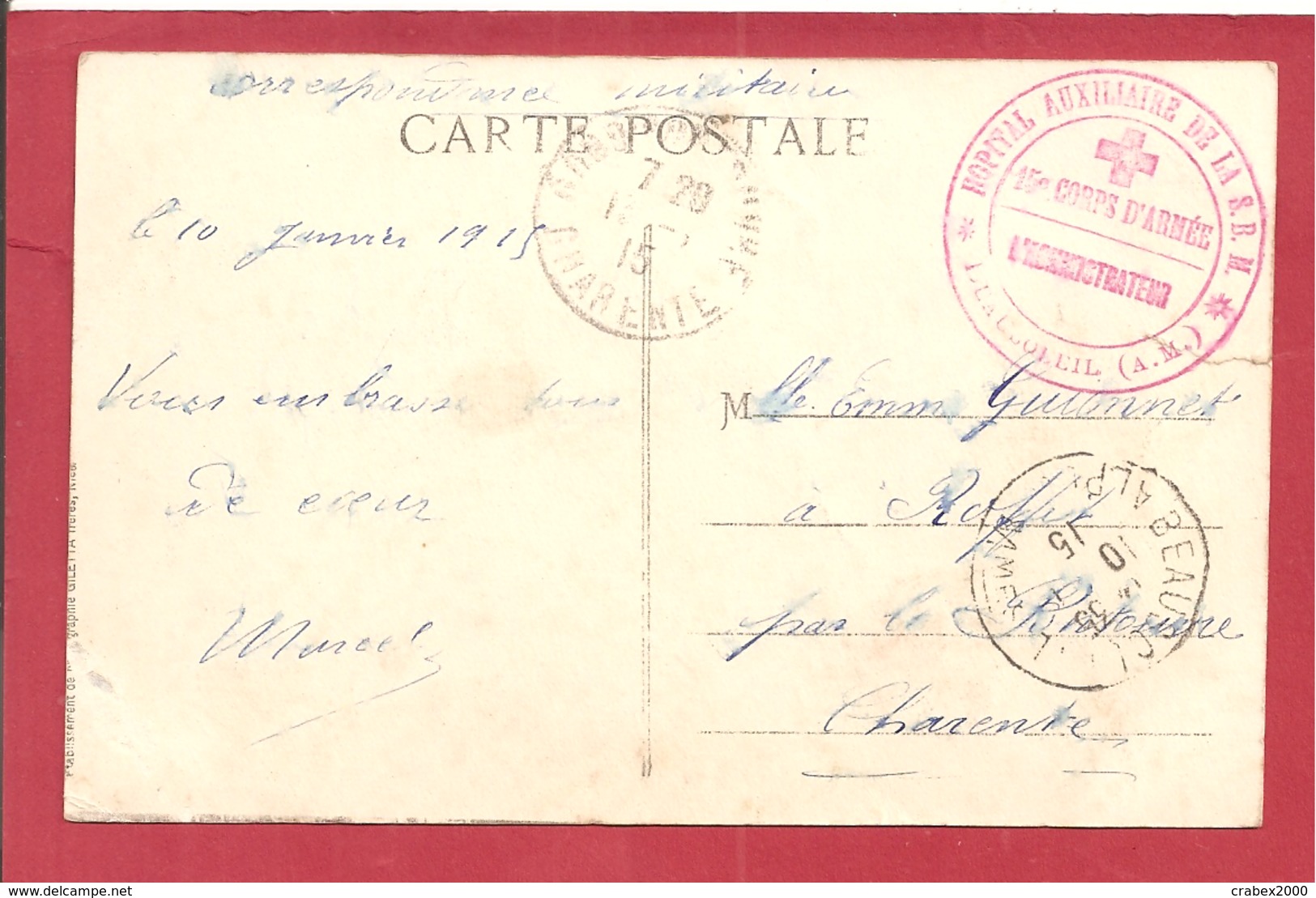 Y&T N°FM HOPITAL AUXILIAIRE BEAUSOLEIL   Vers BRETONNE  1915  3 SCANS - Guerre De 1914-18