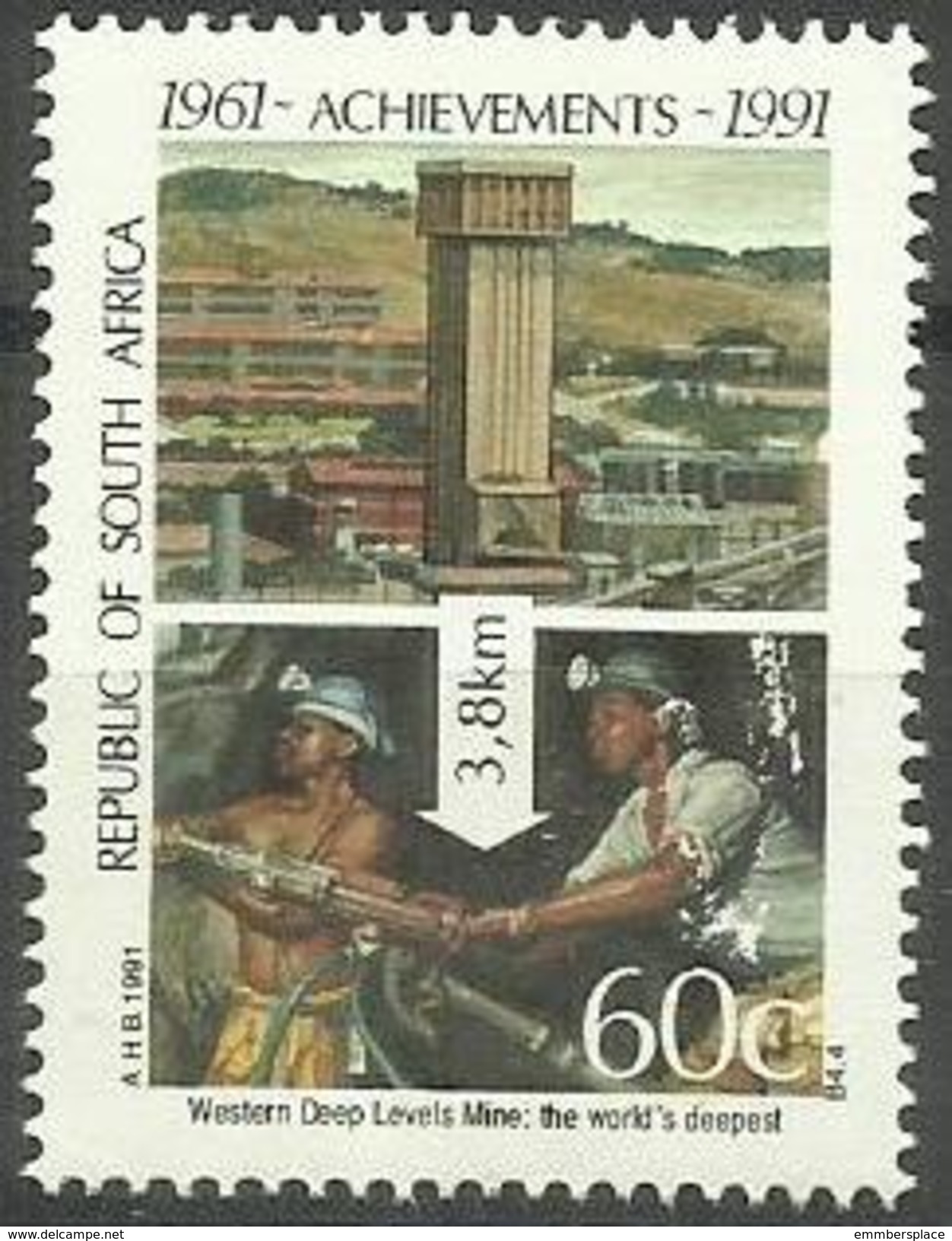 South Africa - 1991 Gold Mine 60c MLH  Sc 806 - Unused Stamps