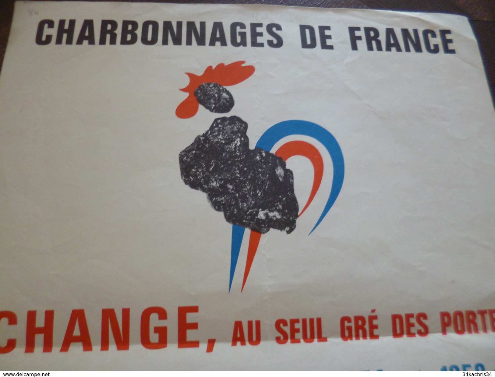 Affiche Original Charbonnages De France Illustrée Coq Actions échange Des Bons Vers 1963 39.5 X 40 - Posters