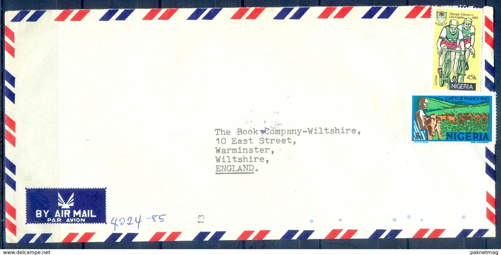 J166- Postal Used Cover. Posted From Nigeria To England. UK.  Animals. Cow. Cyclists.Olympic Game Los Angeles 1984. - Nigeria (1961-...)