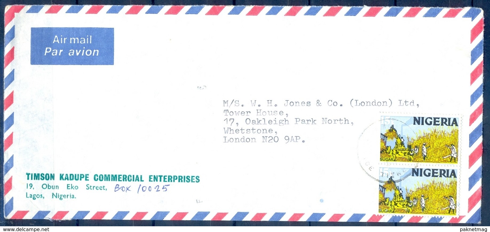 J169- Postal Used Cover. Posted From Nigeria To England. UK. Sugar Field. Plant. Tree. - Nigeria (1961-...)