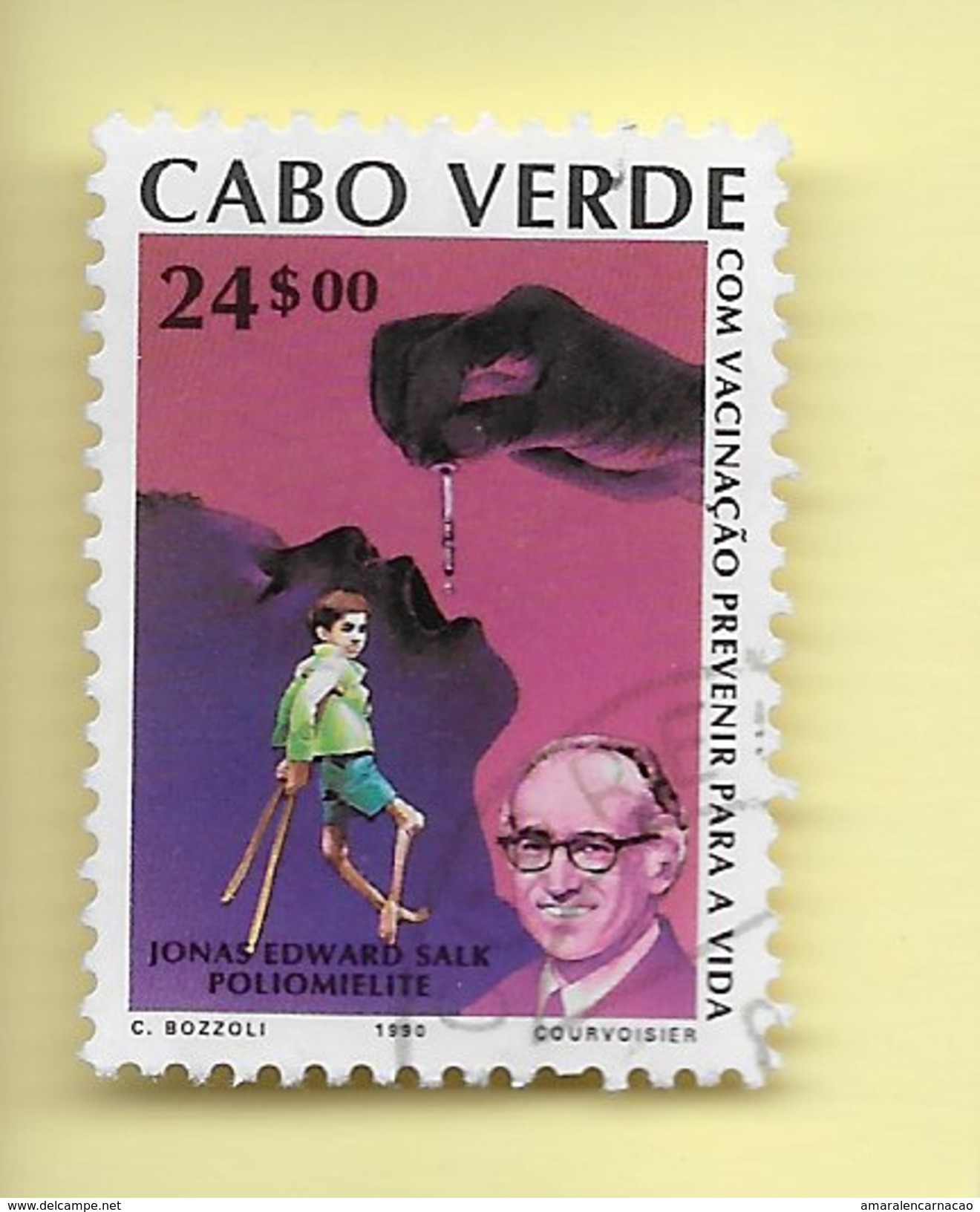TIMBRES - STAMPS - CAP VERT / CAPE VERDE -1990- VACCINATION - EDWARD SALK (POLIO) - TIMBRE OBLITÉRÉ - CLÔTURE DE SERIE - Cape Verde