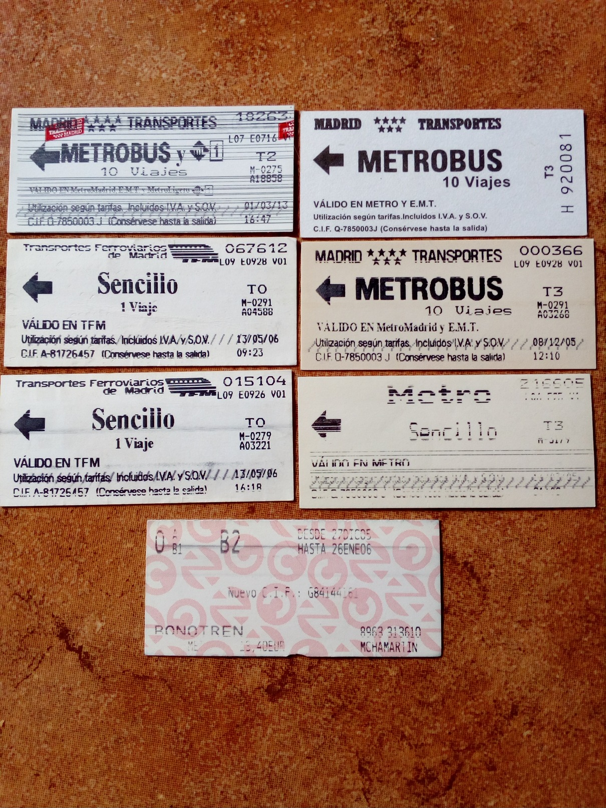 7 Tickets  Metro,Madrid  Espanha - Europa