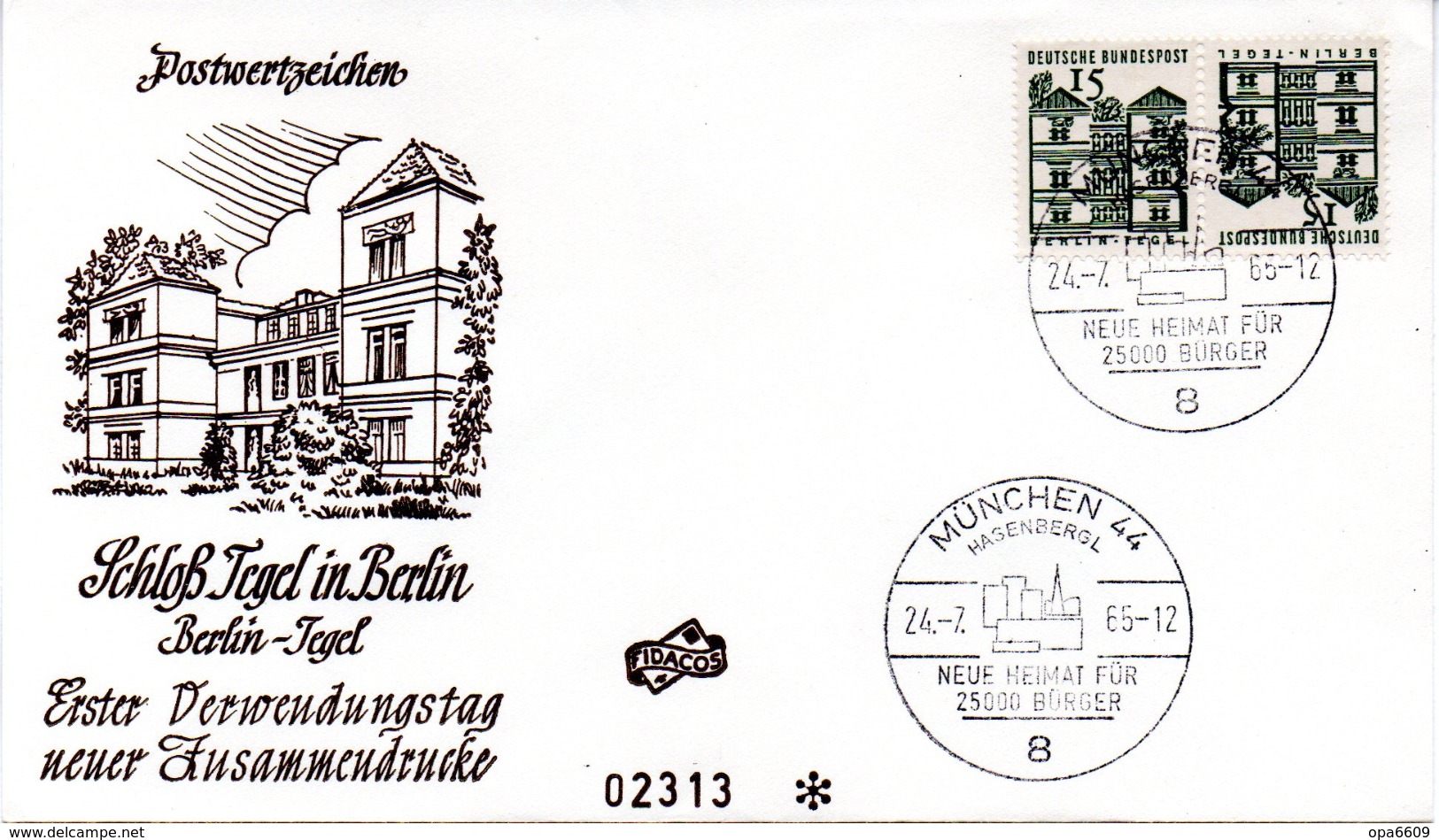 BRD Schmuck-FDC Freimarken "Deutsche Bauwerke " Kehrdruck ZD Mi. K5 (455/455) ESSt. 24.2.1965 MÜNCHEN 44 - Autres & Non Classés