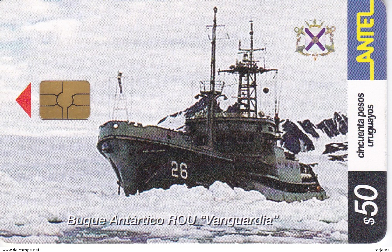 Nº 256 TARJETA DE URUGUAY DE UN BARCO (BUQUE ANTARTICO) SHIP (CHIP G4 NEGRO) - Uruguay