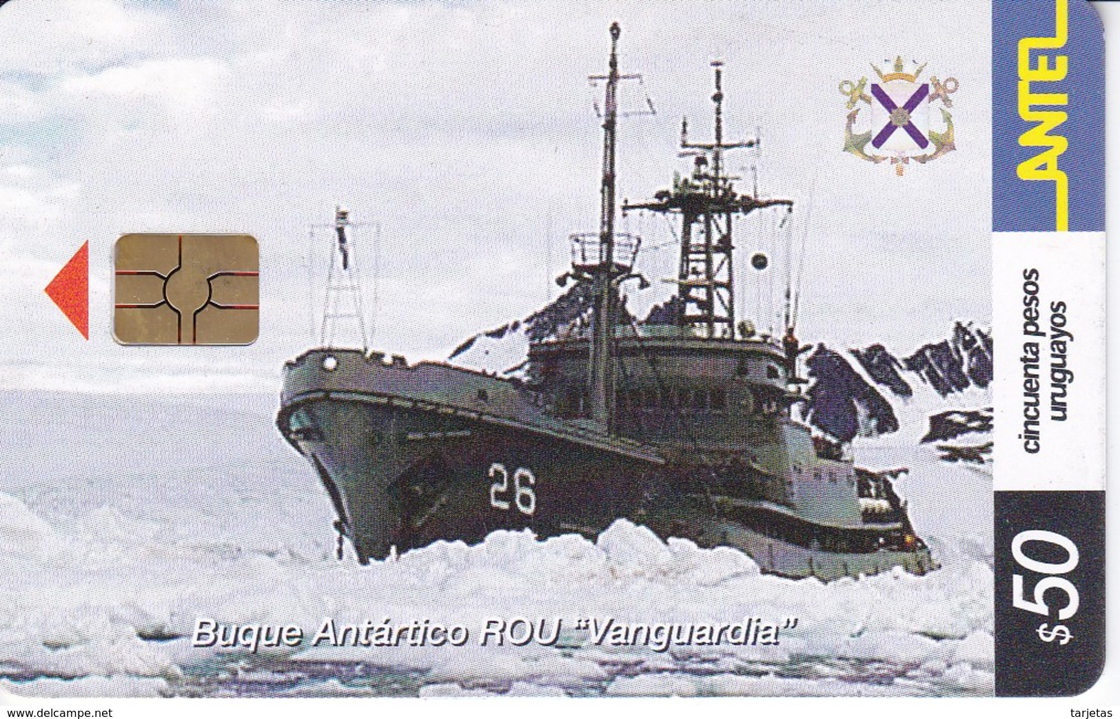 Nº 256 TARJETA DE URUGUAY DE UN BARCO (BUQUE ANTARTICO) SHIP (CHIP G5 ROJO) - Uruguay