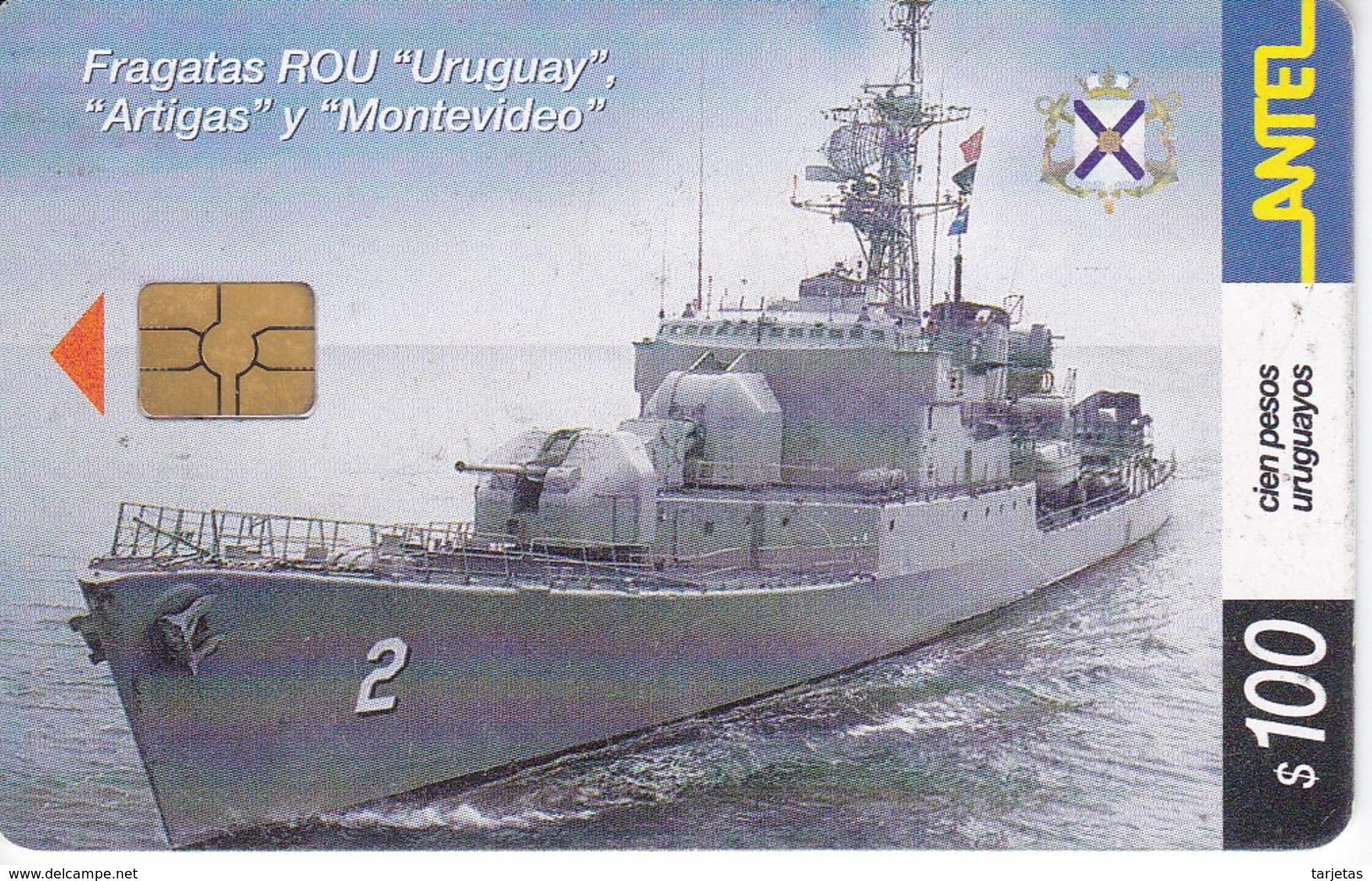 Nº 258 TARJETA DE URUGUAY DE LA FRAGATA ROU (BARCO-SHIP) (CHIP G4 NEGRO) - Uruguay