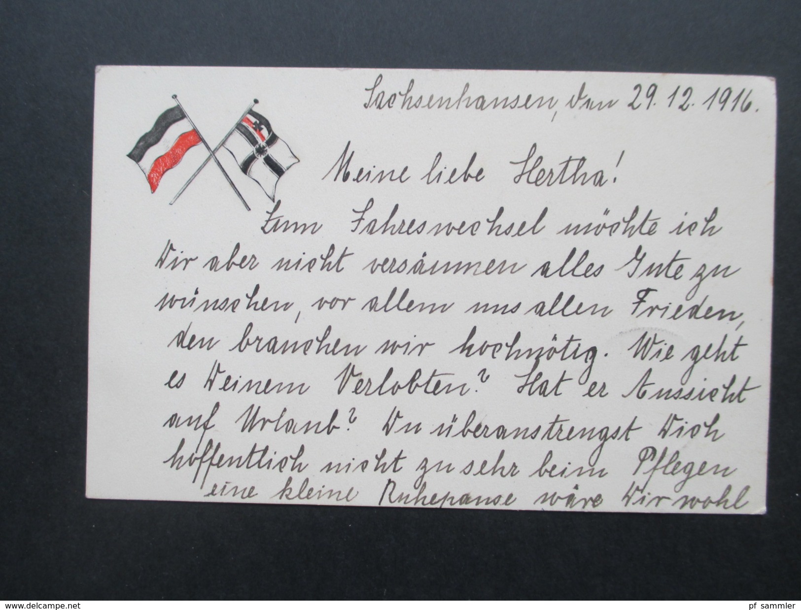 AK 1. WK 1916 Reichskriegsflagge Sachsenhausen. Feldpostkarte Frankiert Mit Germania! - Matériel