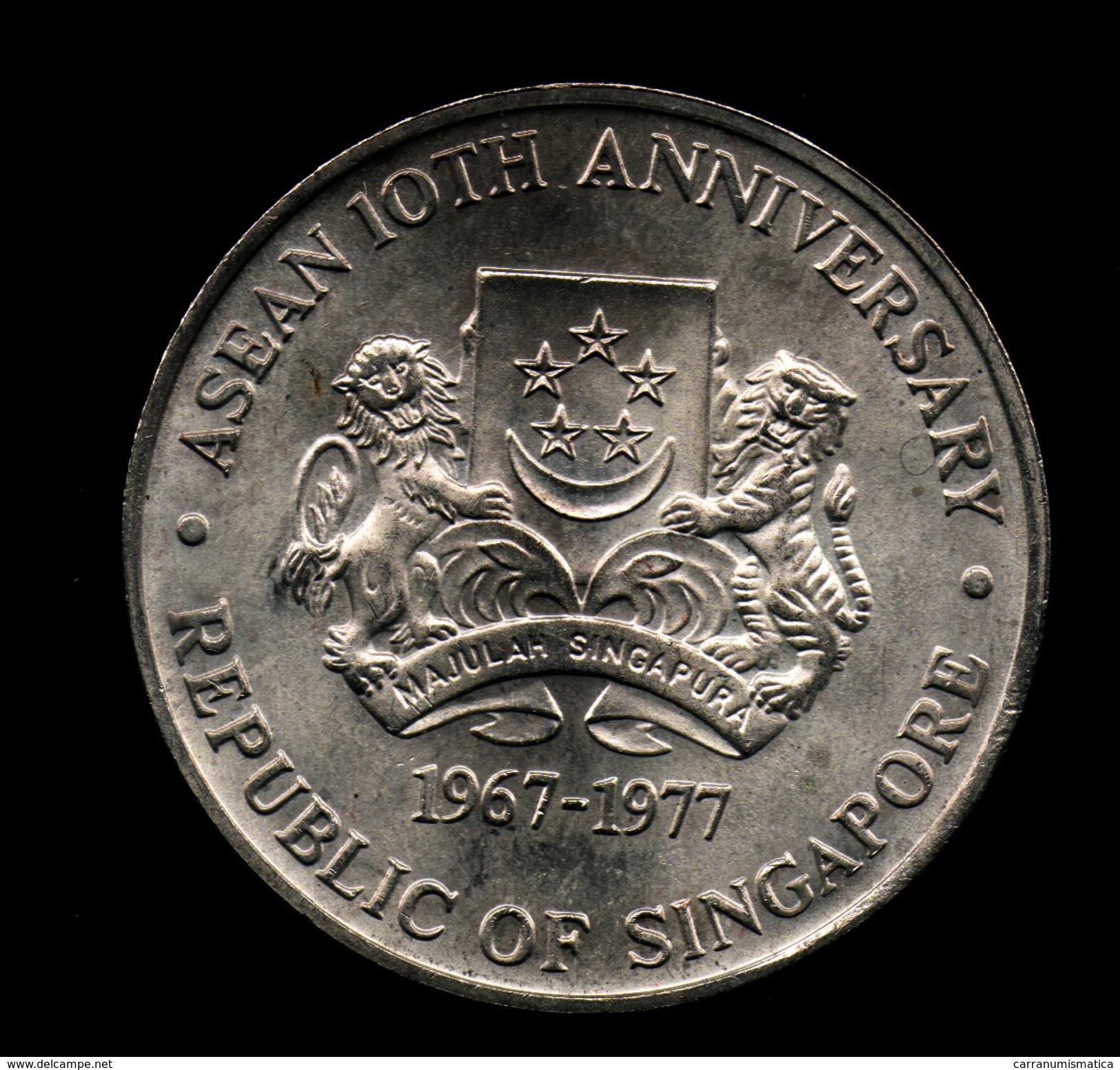 SINGAPORE 10 DOLLARS 1977 ASEAN 10TH ANNIVERSARY AG SILVER - Singapore