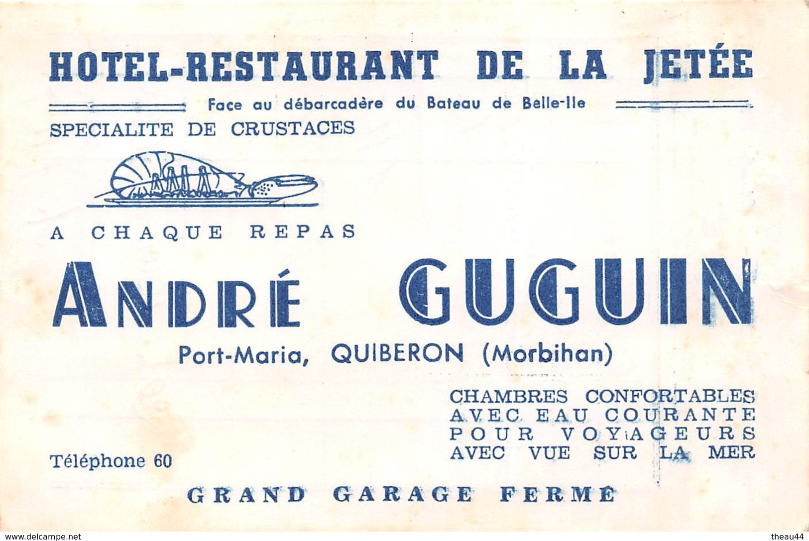 QUIBERON - PORT-MARIA  - Carte De Visite Del'Hôtel-Restaurant De La Jetée - Maison André GUGUIN - Cartes De Visite