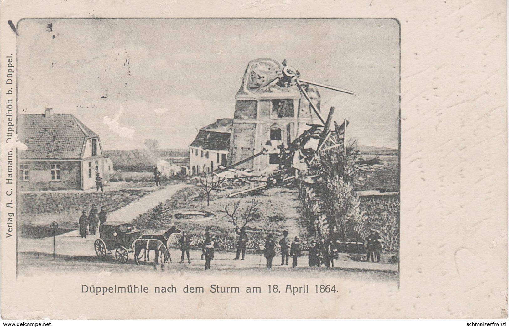 Litho AK Nordschleswig Düppelmühle Nach Sturm 1864 Düppeler Mühle Dybbøl Mølle Düppel Dybbol Sogn Windmühle Sonderburg - Nordschleswig