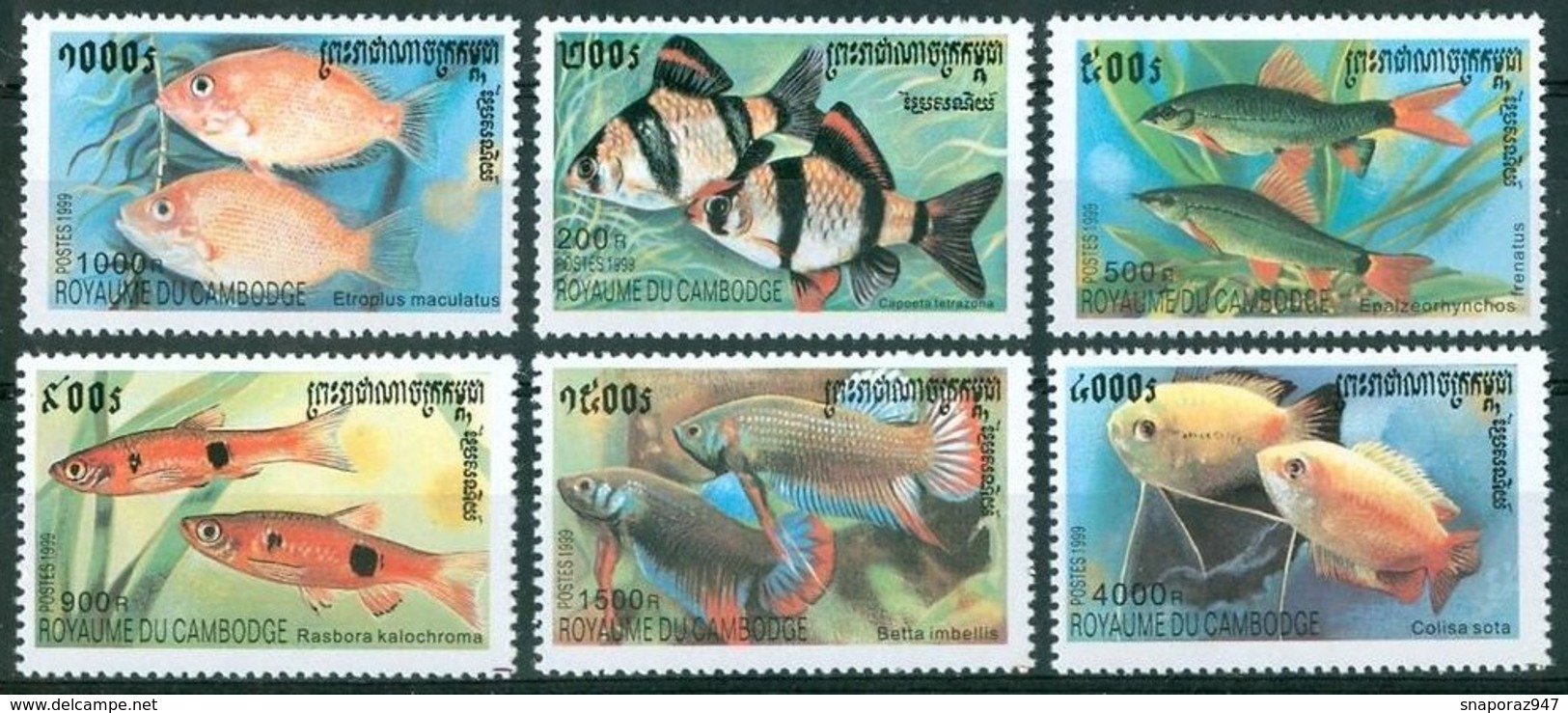 1999 Cambogia Vita Marina Marine Life Pesci Fish Fische Poissons Set MNH** Po31 - Pesci