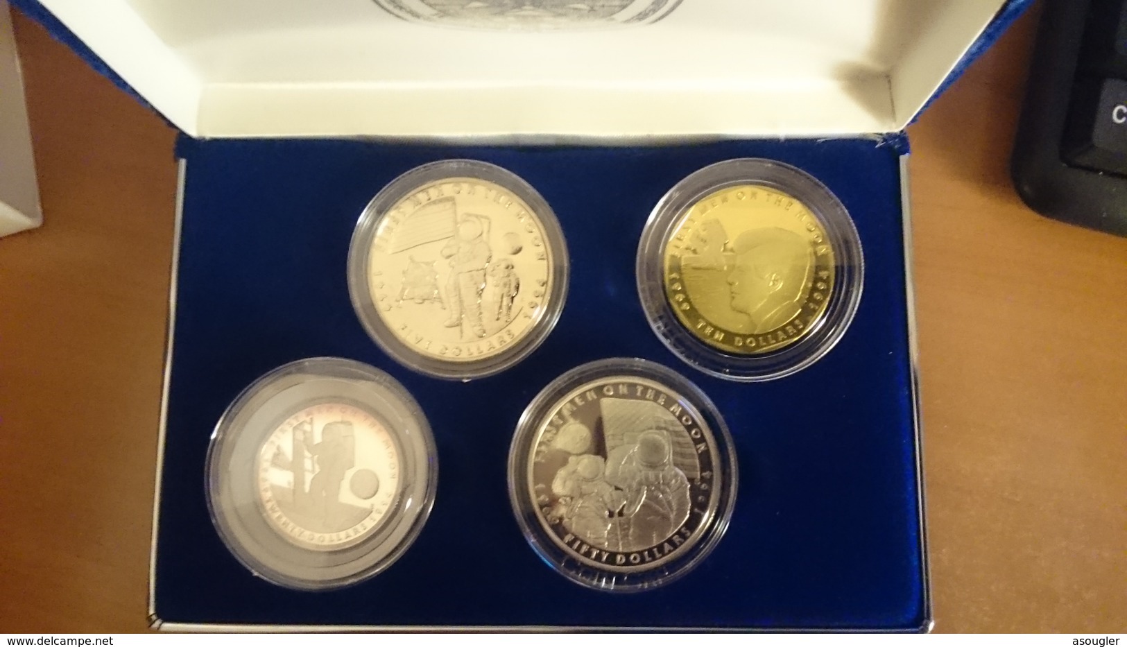 Marshall Islands Silver Proof Set 5,10,20,50 Dollars 1994 First Men On The Moon  (free Shipping Via Registered Air Mail) - Marshallinseln