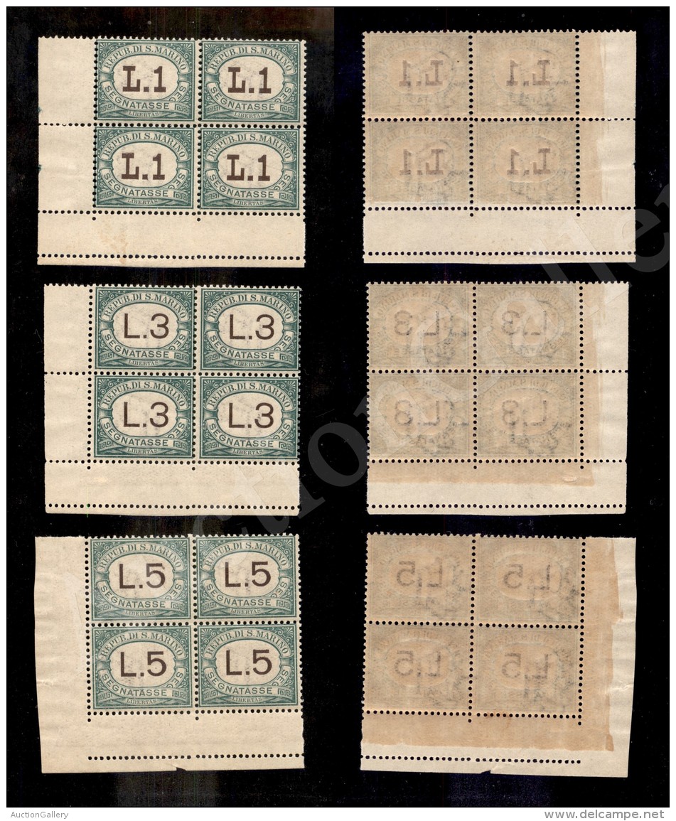 1924 - Segnatasse (15/17) - 3 Valori In Quartine Angolari Nuove Con Gomma Integra - Molto Belle (2.850+) - Other & Unclassified