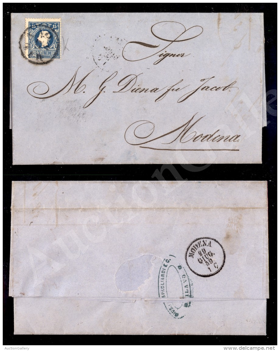 Governo Provvisorio - 15 Soldi (B4) Isolato Su Lettera Da Milano A Modena Del 27 Giugno 1859 - Dentellatura... - Andere & Zonder Classificatie