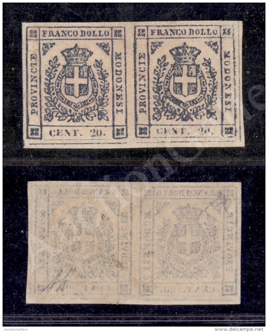 1859 - 20 Cent Ardesia Violaceo (15) - Coppia Orizzontale Senza Filetto Divisorio Verticale Al Centro - Nuova Con... - Otros & Sin Clasificación