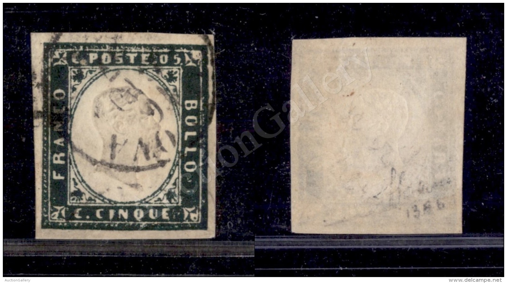 1857 - 5 Cent Mirto Scuro (13Ab) - Molto Bello - Sorani (1.400) - Autres & Non Classés