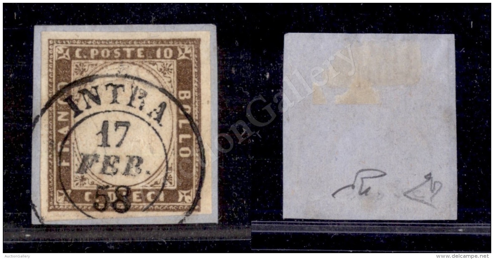 1858 - 10 Cent Terra D&rsquo;ombra Giallognolo (14b) Su Frammento Da Intra 17/2 - Molto Bello - Diena (850+) - Other & Unclassified