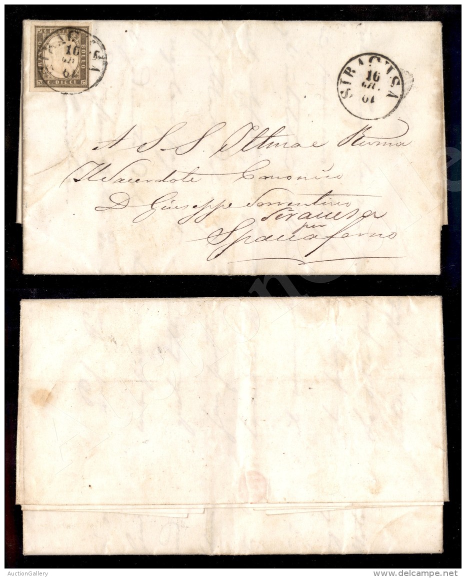 10 Cent Grigio Olivastro (14C) Su Lettera Da Siracusa (punti 5) Per Spaccaforno Del 13.6.1861 (475) - Andere & Zonder Classificatie