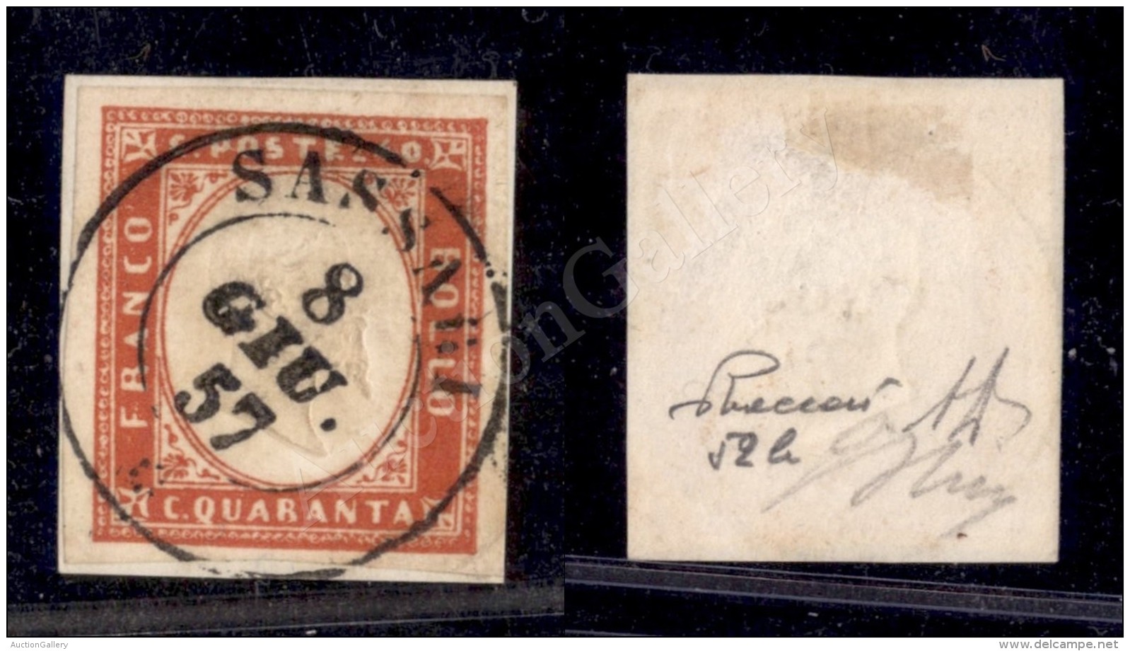 1855 - 40 Cent Vermiglio Rosa (16c) Su Frammento Da Sassari - Molto Bello - Oliva + Diena + Vaccari (2.000+) - Sonstige & Ohne Zuordnung